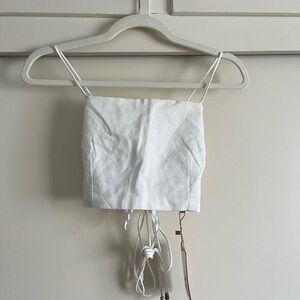 (S) SABOSKIRT LINEN WHITE CROP TOP SELF TIE